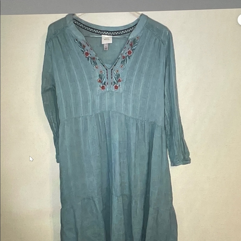 Knox Rose Blue Dress with Red Embroidery